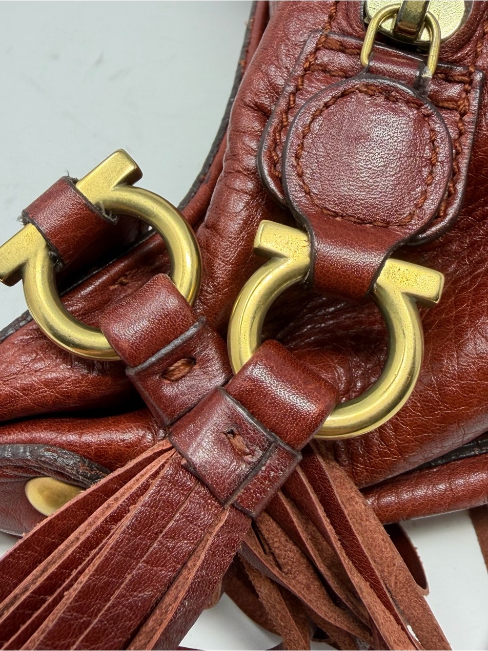 Salvatore Ferragamo Half Moon Gancini Leather Tassel Hobo Bag y2K - Picture 4 of 13